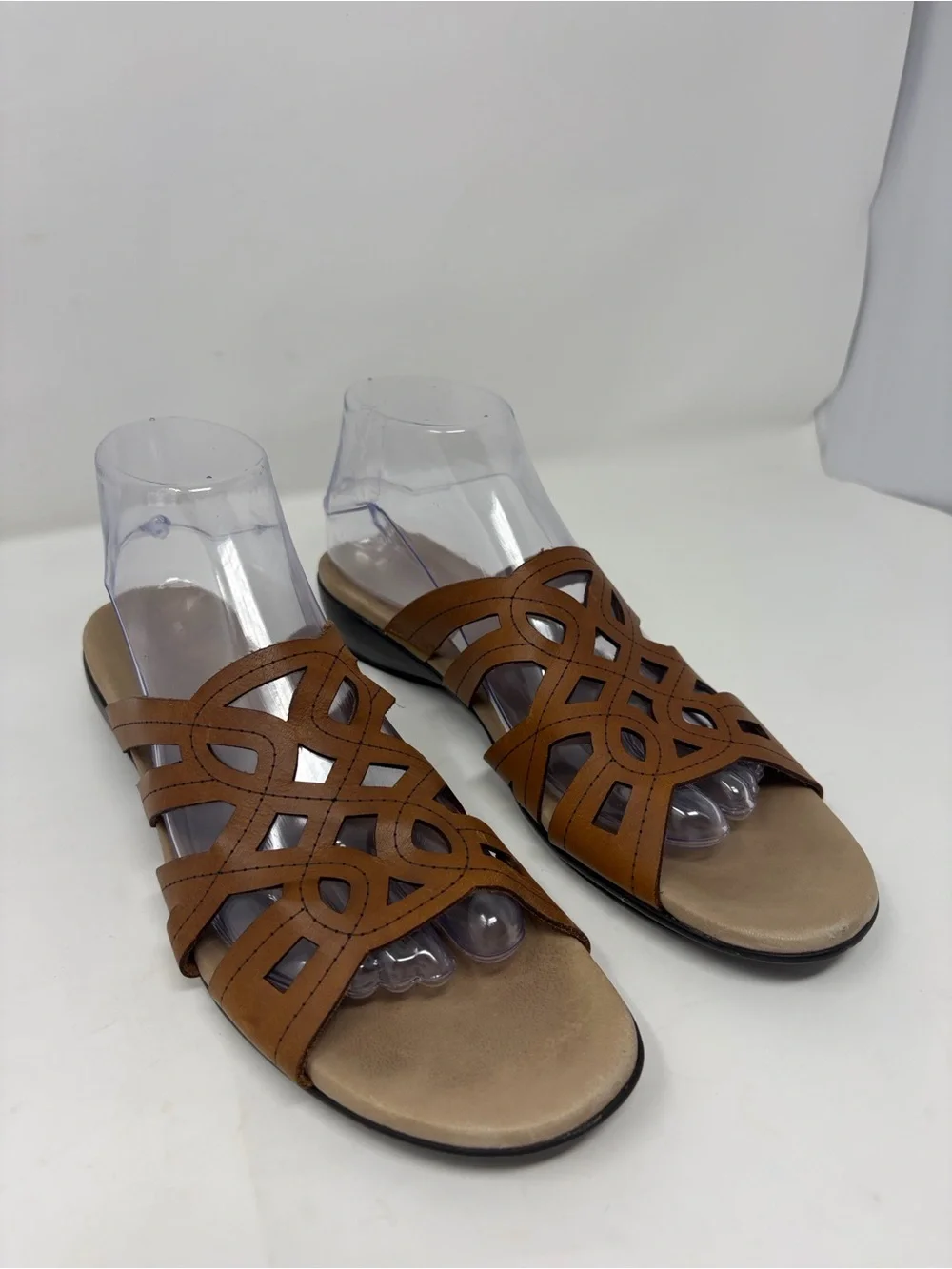 Munro Brown Cutout Slide Sandals Size 10 Excellent Condition
